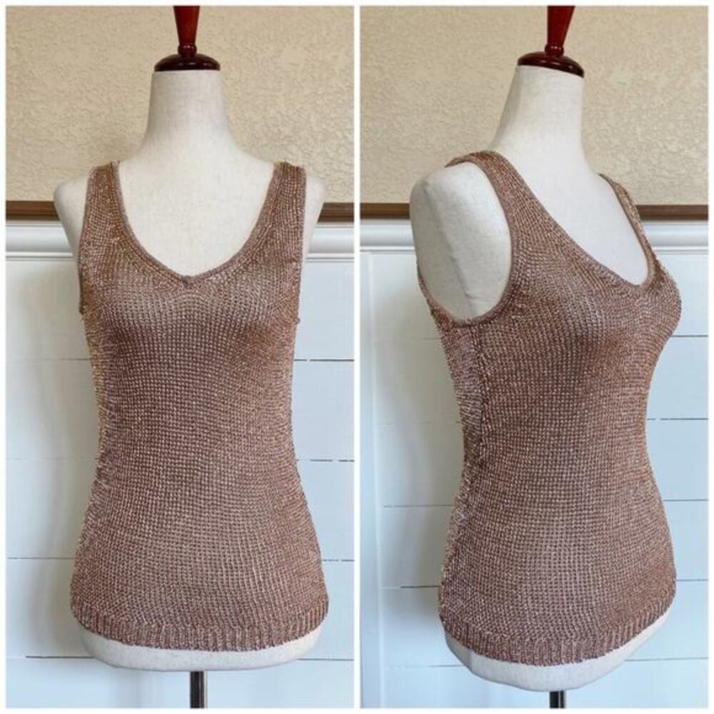 Bar III‎ Womens Metallic Mesh Knit Sleeveless Sweater Tank Rose Gold sz XS - Picture 3 of 10
